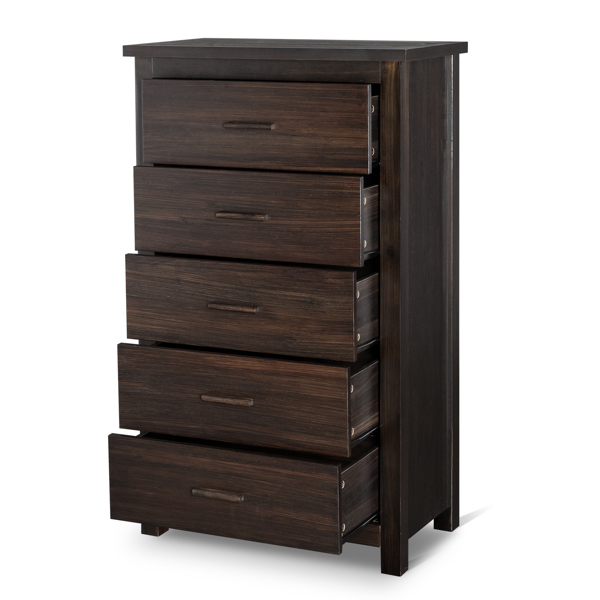 Brown MDF with Solid Wood Veneer 73*40*120cm Vertical 5-Drawer Chest of Drawers