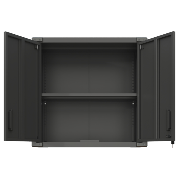 Metal Wall-Mounted Tool Storage Cabinet with 2 Locking Door 1 adjustable Shelf 1 Opened Drawer for Garage Warehouse,Office,Assembly Required