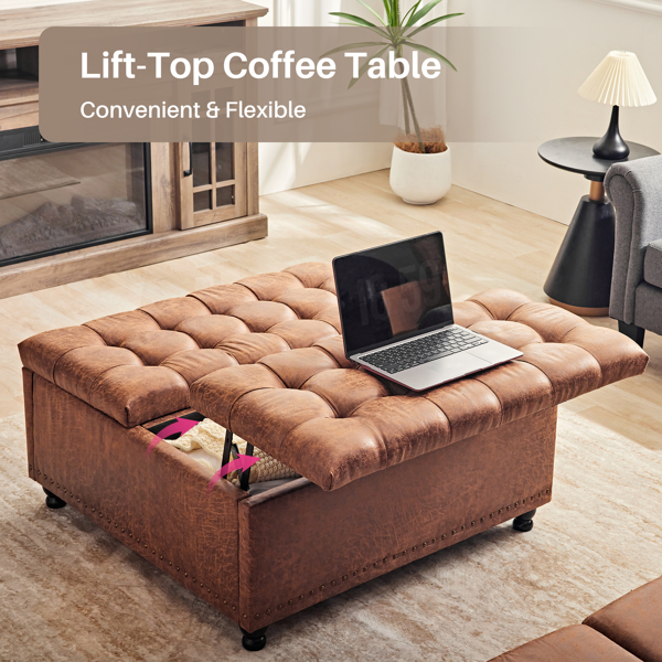 Sitzbank Mit Stauraum, Storage Ottoman Coffee Table, Bauch als Couchtische, Schemel und Schreibpult,Polsterbank Sitzhocker Sitztruhe Belastbar bis 91 x 91 x 53 cm, Für Wohnzimmer