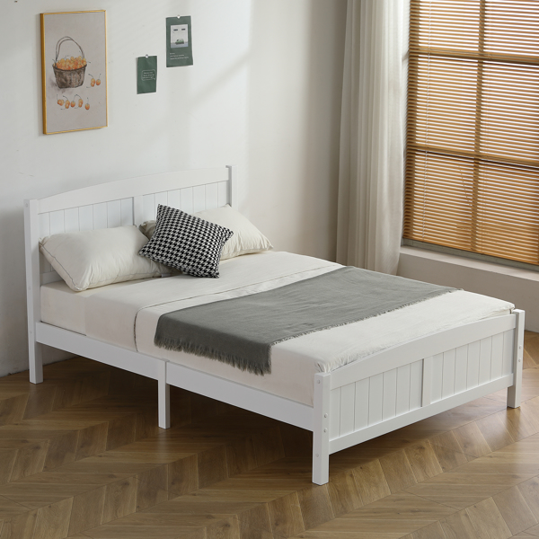 FCH Full Pine Single-Layer Core Vertical Stripe Full-Board Curved Bed Head With The Same Bed Foot Wooden Bed White