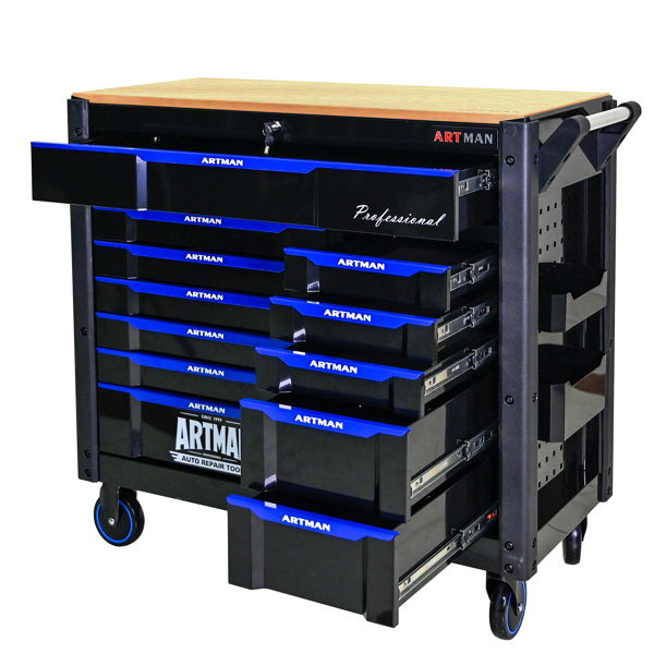 12-Layer Drawer Multi-purpose Tool Car, With Wheels, Wooden Countertops