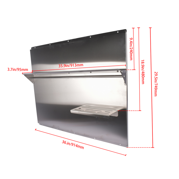 Range Backsplash with Shelf 36 x 29.5 Inch Range Hood Wall Shield for Range Hood Stainless Backsplash with Storage Shelf and Hanging Rack