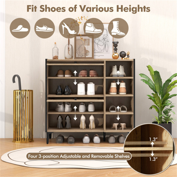 Entry shoe cabinet with adjustable shelf and flip door