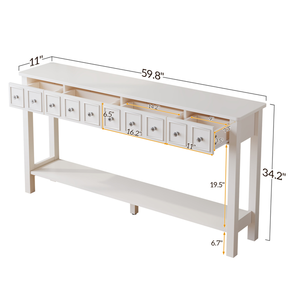 [Replace code:71522742]Long Console Table Entryway Table with Different Size Drawers and Bottom Shelf, White Narrow Storage Sofa Table for Entryway Hallway(White) Long Console Table 