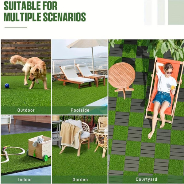 27 pieces of artificial lawn tiles, 11.8 x 11.8 inch interlocking deck tiles, square false grass mats for lawns, indoor and outdoor floor decorations, lawn carpets