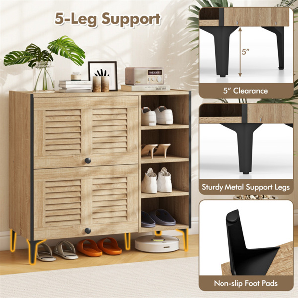 Entry shoe cabinet with adjustable shelf and flip door