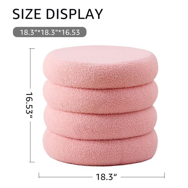 Round Storage Ottoman, Modern Sherpa Footstool, Teddy Vanity Stool with Flip-Top Tray, Makeup Chair for Home Decor, Upholstered Footrest for Living Room & Bedroom (Pink)