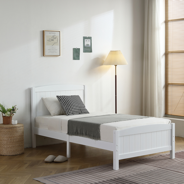 FCH Twin Pine Single-Layer Core Vertical Stripe Full-Board Curved Bed Head With The Same Bed Foot White Wooden Bed