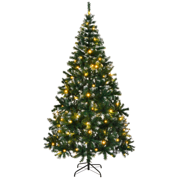 7 FT Snow Tipped Artificial Christmas Tree with DIY 150 Warm Lights, Remote Control, 1100 Branch Tips and Sturdy Metal Stand, Green & Snow Tipped