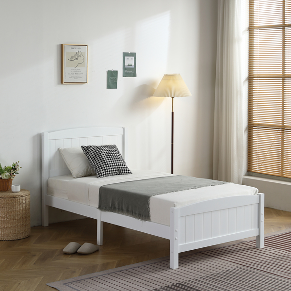 FCH Twin Pine Single-Layer Core Vertical Stripe Full-Board Curved Bed Head With The Same Bed Foot White Wooden Bed