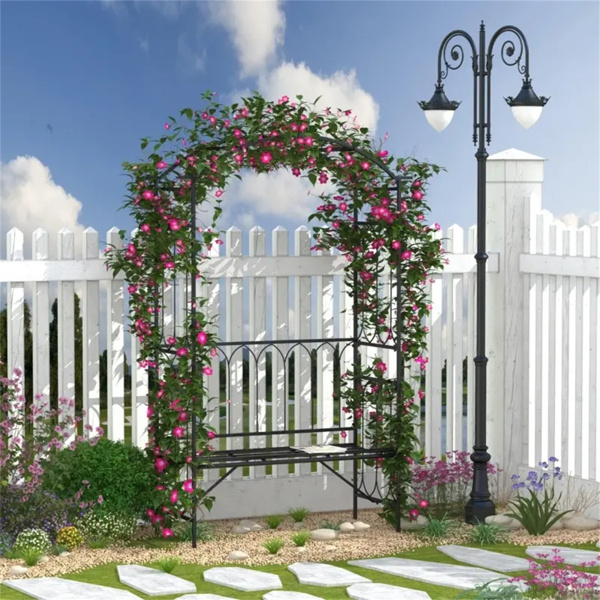 Steel Garden Arch with 2-Seat Bench