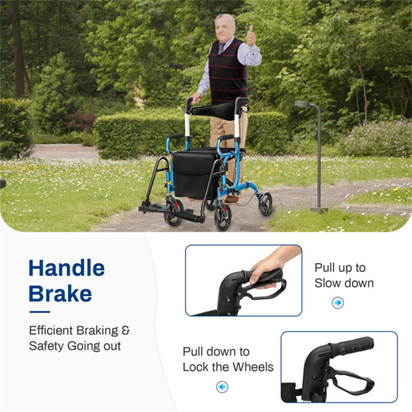 Practical Folding Rolling Walker Transport Wheelchair 