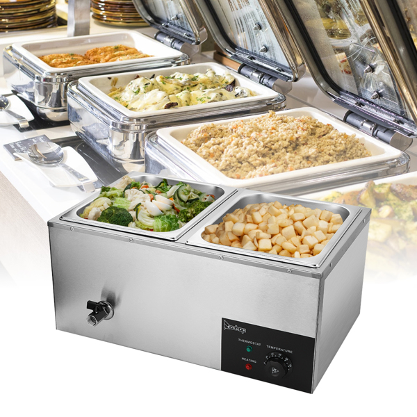 ZOKOP 110V 600W 10L*2 Stainless Steel Two Plates Heating Food Warming Soup Pool Silver