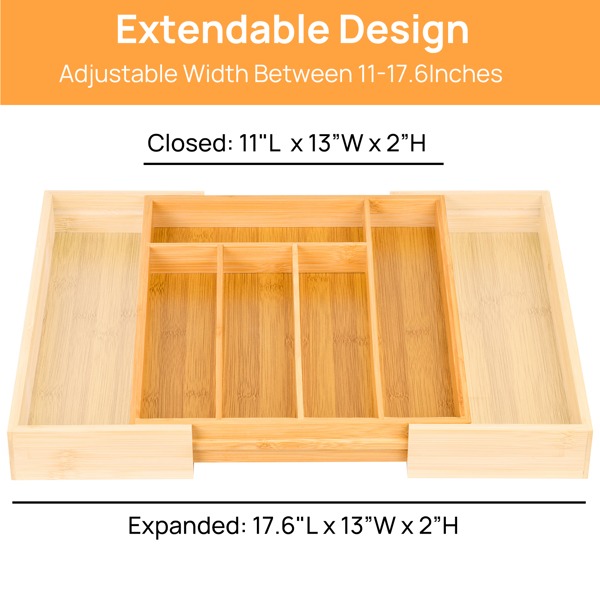 Expandable Bamboo Kitchen Drawer Organizer – Adjustable Cutlery Tray for Utensils, Silverware, and Flatware – 5 to 7 Slots Bamboo Drawer Divider for Kitchen Storage (Natural Wood)	