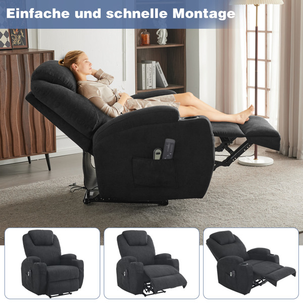 1pcs black fabric electric flat functional chair with 2-point massage belt heating 120kg indoor functional chair