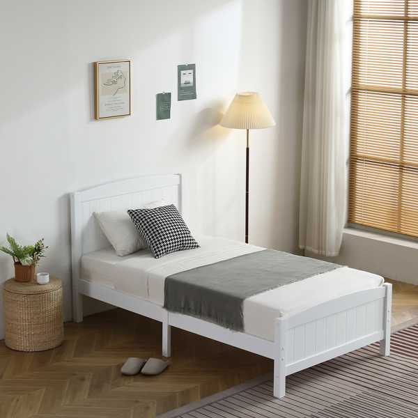 FCH Twin Pine Single-Layer Core Vertical Stripe Full-Board Curved Bed Head With The Same Bed Foot White Wooden Bed