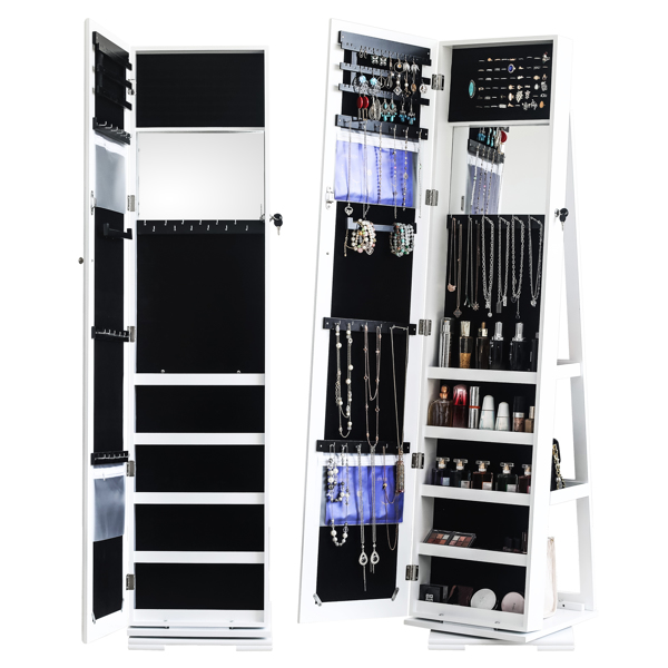 360 Degree Rotation Full-Body Mirror Cabinet PVC Film Moisture-Proof Dressing Mirror Cabinet Super Storage Jewelry Storage Mirror Cabinet White
