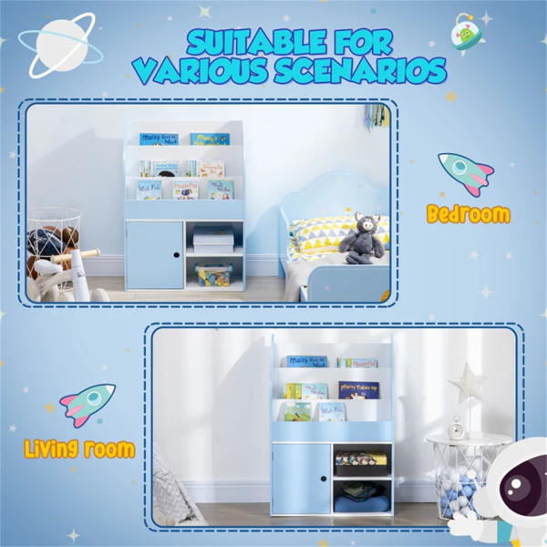 Blue Toy Storage Organizer,Freestanding Children Bookcase 