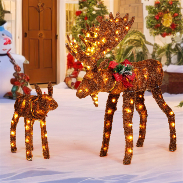 2-piece set lit moose Christmas decoration with LED lights