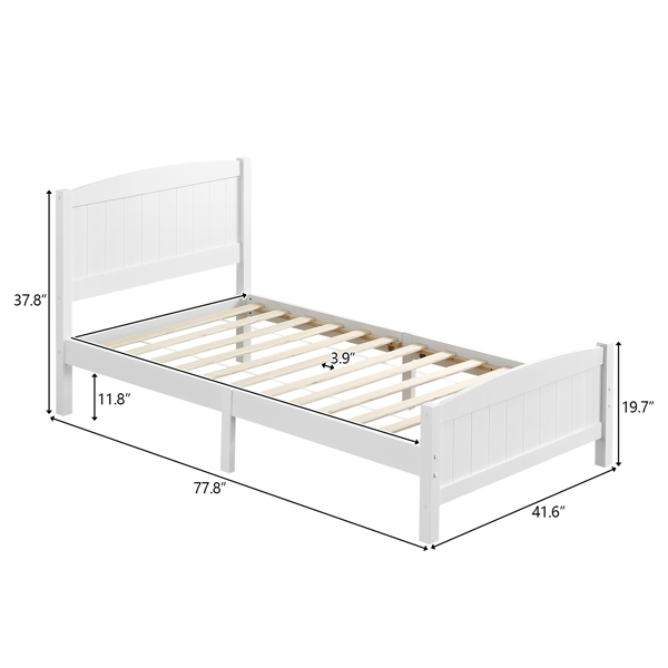 FCH Twin Pine Single-Layer Core Vertical Stripe Full-Board Curved Bed Head With The Same Bed Foot White Wooden Bed