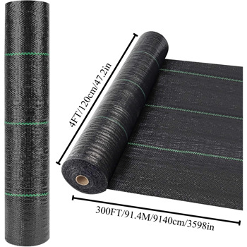 Weed Barrier Landscape Fabric Heavy Duty，Weed Block Gardening Ground Cover Mat, Weed Control Garden Cloth ，Woven Geotextile Fabric for Underlayment，Commercial Driveway Fabric-4FT*300FT(Roll up)