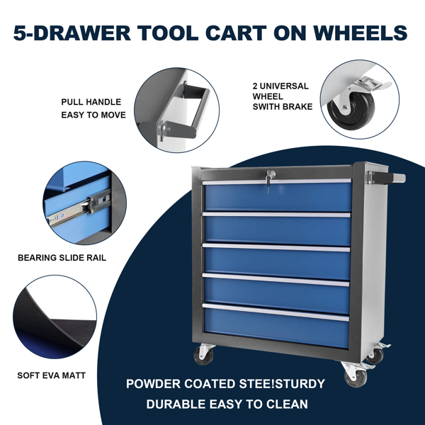 High Capacity Rolling Tool Chest with Wheels and Drawers, 5-Drawer Tool Storage Cabinet