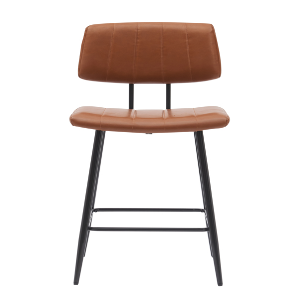 2-Piece Counter Height Barstool and Chair Set, 27.5 inches (approx. 69.6 cm) Faux Leather Padded Counter Stool with Back and Metal Frame, Brown Saddle