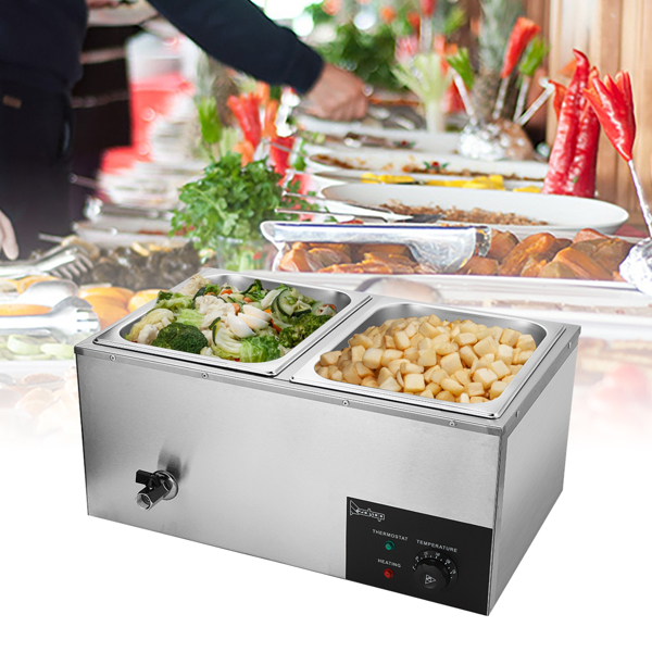 ZOKOP 110V 600W 10L*2 Stainless Steel Two Plates Heating Food Warming Soup Pool Silver