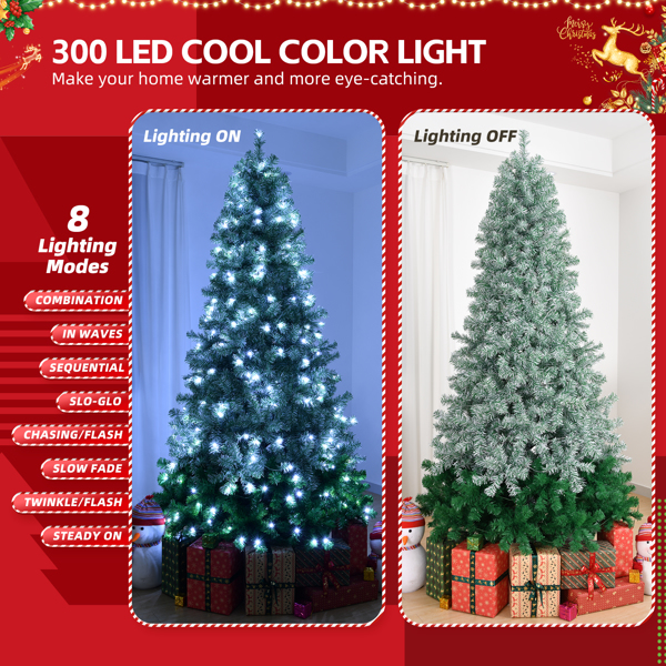 7.5 FT Gradient Design Pre-lit Artificial Christmas Tree, Hinged Xmas Pine Tree with 1200 Branch Tips, 300 Lights and Remote Control for Holiday Party Office Home, Green