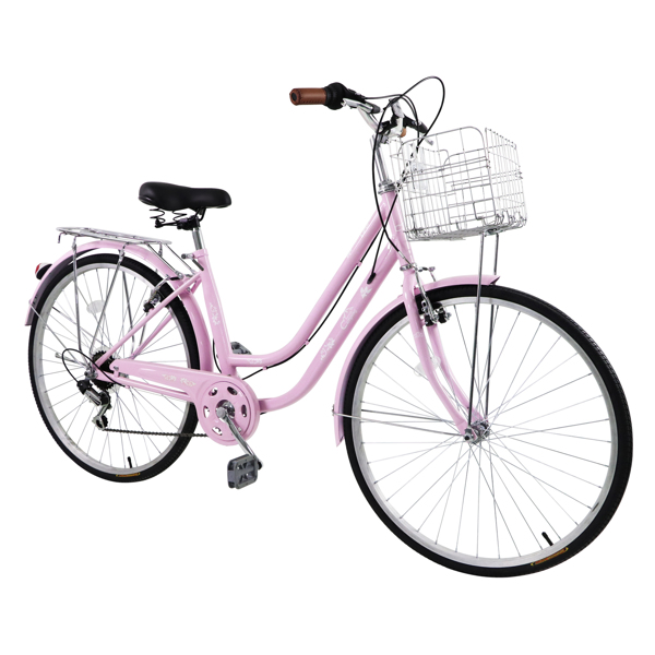 【replace：41373111】26in 150kg High Carbon Steel V Brake 7 Speed ​​Commuter Bike Pink