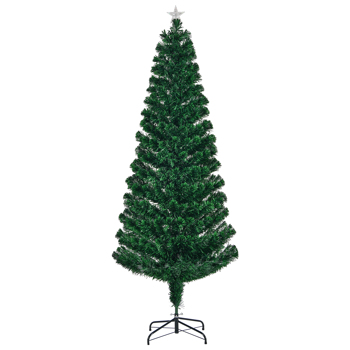 6 FT Pre-lit Christmas Tree, Artificial Fiber Optic Christmas Tree with Lighted Top Star and 220 Branch Tips, Holiday Xmas Decoration Tree for Home Office Store Party, Green