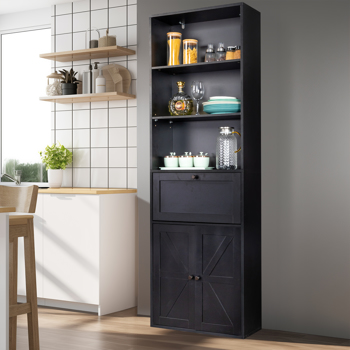 FCH 3-Layer 1 Drawer 2 Doors Double Z Shape Melamine Board 60*23.5*180cm Display Cabinet Black