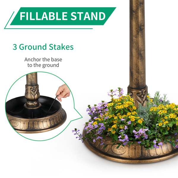   42"bird bath feeder with flowerpot base and Solar. Bronze 