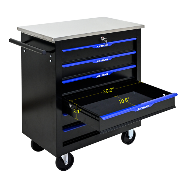 6 DRAWERS MULTIFUNCTIONAL TOOL CART WITH WHEELS-BLACK+BLUE