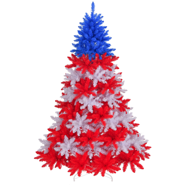 7.5 FT Patriotic Artificial Christmas Tree, Hinged Tree 4th of July Patriotic Decorations with 1308 Branch Tips and Sturdy Metal Stand, Red & White & Blue