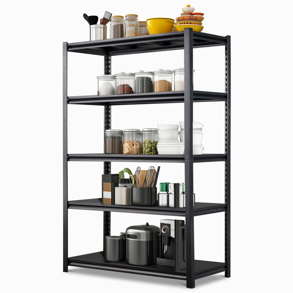 78" H Adjustable Garage Shelves, 5-Tier Heavy Duty Shelving Unit, 2200LBS Wide Metal Utility Storage Organizer Racks for Warehouse Pantry Closet Kitchen, Black