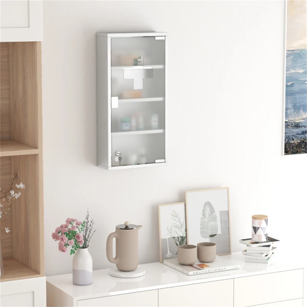 Lockable bathroom cabinet, 4-layer stainless steel medical wall box