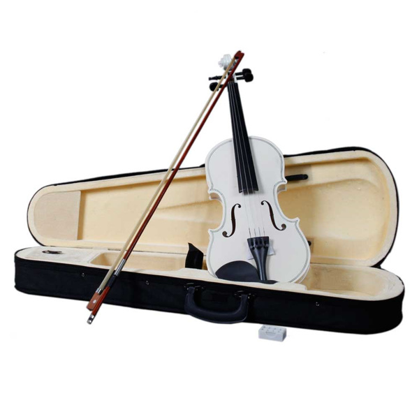 Glarry GV100 4/4 Acoustic Violin Case Bow Rosin Strings Tuner Shoulder Rest White