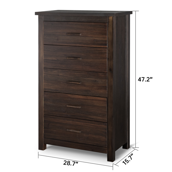 Brown MDF with Solid Wood Veneer 73*40*120cm Vertical 5-Drawer Chest of Drawers