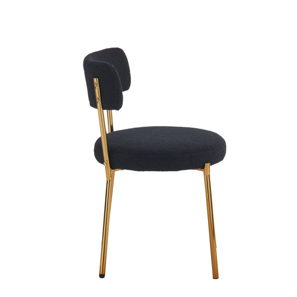 Set of 2 mid-century modern dining chairs - Teddy fabric upholstery - Curved back - Metal frame - Black | Elegant and comfortable kitchen chairs