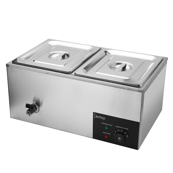 ZOKOP 110V 600W 10L*2 Stainless Steel Two Plates Heating Food Warming Soup Pool Silver