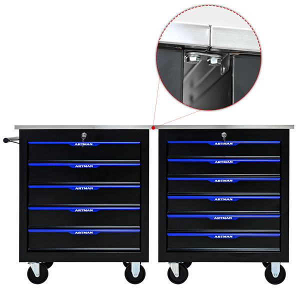 5 DRAWERS MULTIFUNCTIONAL TOOL CART WITH WHEELS-BLACK+BLUE