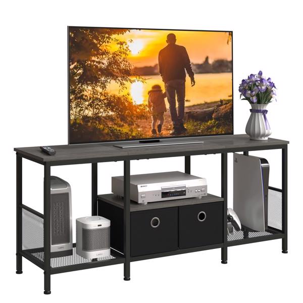 55 inch TV Stand for Living Room, Entertainment Center with Fabric Drawers Storage, Television Media Console Table with Soundbar Shelf for Living Room, Bedroom, Grey