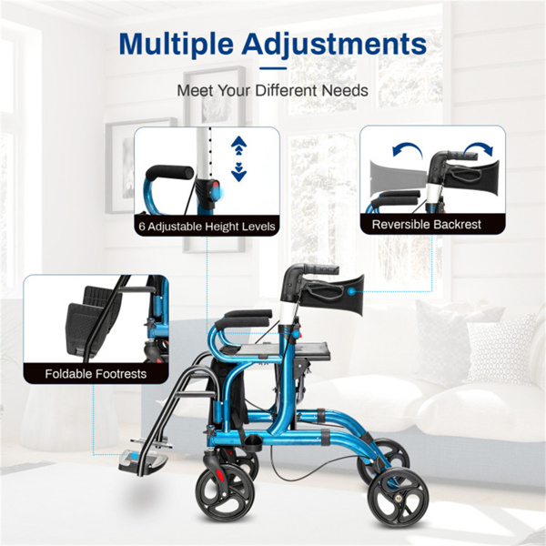 Practical Folding Rolling Walker Transport Wheelchair 