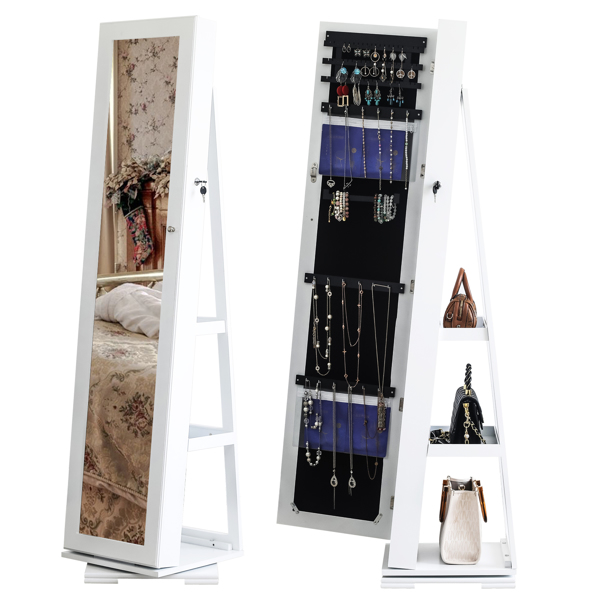 360 Degree Rotation Full-Body Mirror Cabinet PVC Film Moisture-Proof Dressing Mirror Cabinet Super Storage Jewelry Storage Mirror Cabinet White