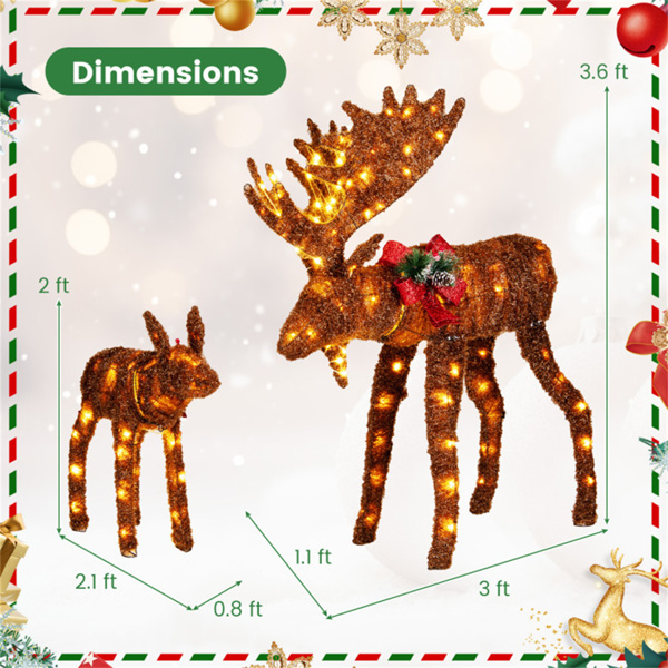 2-piece set lit moose Christmas decoration with LED lights