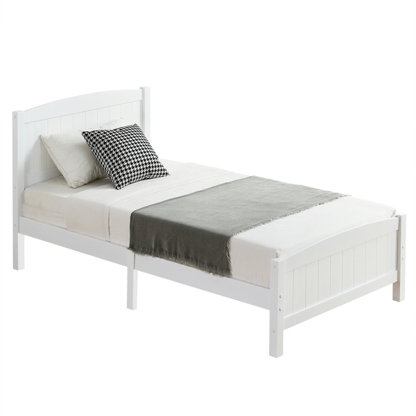 FCH Twin Pine Single-Layer Core Vertical Stripe Full-Board Curved Bed Head With The Same Bed Foot White Wooden Bed