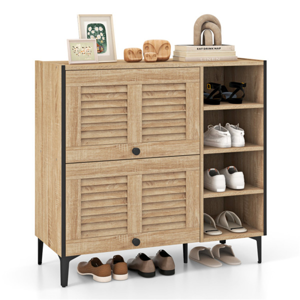 Entry shoe cabinet with adjustable shelf and flip door