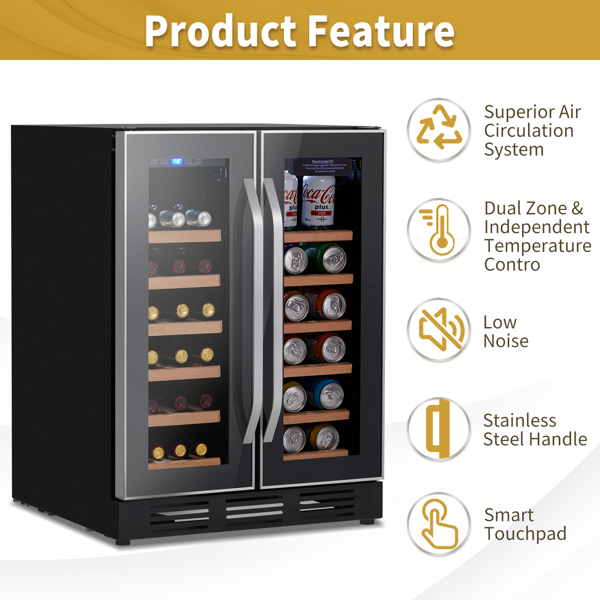 ZOKOP Dual Zone Wine and Beverage Refrigerator, 34 Bottle Wine Fridge with Independent Temperature Control & Glass Door, Built-in/Freestanding/Under Counter Wine Cooler Chiller for Wine Champagne Beer