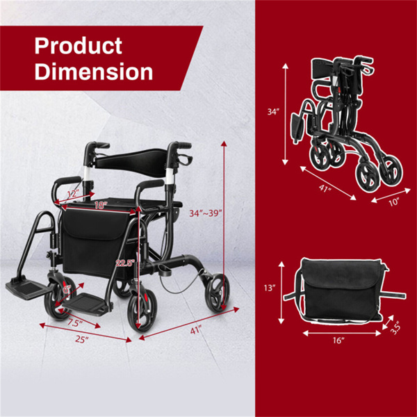 Practical Folding Rolling Walker Transport Wheelchair 